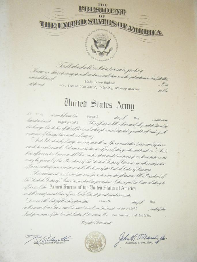 COMMISSION CERTIFICATE UNITED STATES ARMY